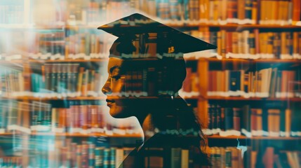 Graduation theme depicted in a creative double exposure