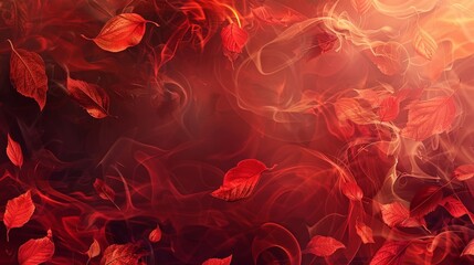 A mesmerizing Autumn background web design banner adorned with vibrant red autumn leaves and billowing color smoke