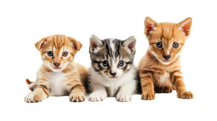 Cute kitten and puppy, cute cat and dog group isolated on transparent background