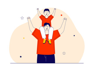 Father playing with son. Happiness vector illustration