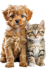 Cute puppy and kitten. cute baby dog and cat isolated on transparent background