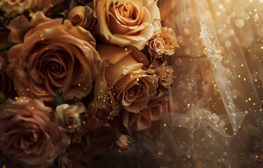 Rose Bouquet on Sparkling Gold Background