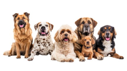 Group of dogs isolated on transparent background