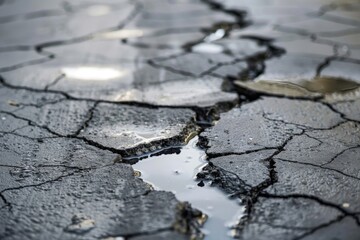 Fototapeta premium Cracks in the pavement leaking toxic substances, super realistic