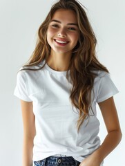 Fototapeta premium Woman wearing white tshirt mockup created with generative AI