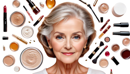 portrait elderly cosmetics woman althy beauty mature aged skin ll close cosmetology middle groomed care facial age old face 50 adult body cosmetic dermatology happy health lady luxury make-up