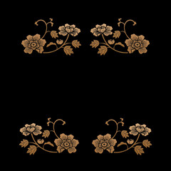 黒地に銅色の花唐草　パターン・フレーム・背景　