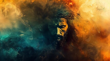 Obraz premium Inspirational poster design with Jesus' image and motivational text overlay