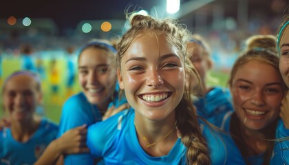 Joyful young woman in a sports team