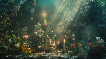 A mesmerizing still life composition capturing the essence of natural magic and green witchcraft
