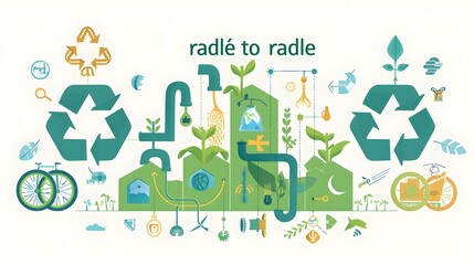 Naklejka premium Cradle to Cradle Visual Representation Emphasizing Resource Efficiency and Waste Minimization