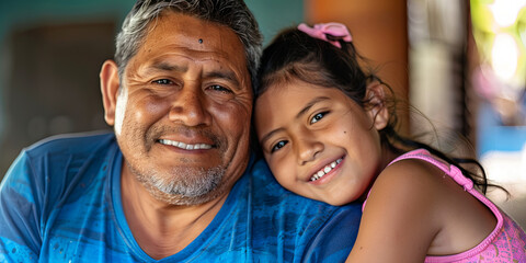 Obraz premium a portrait of a middle-aged Latino man with his daughter, generative AI