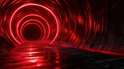 A red tunnel with a red light in the middle