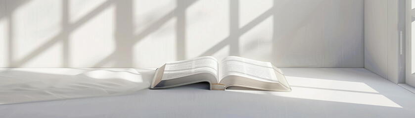 Obraz premium Pristine white setting with a classic Holy Bible, simplicity in complex belief, super realistic