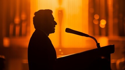 Profile silhouette of a pastor preaching from the pulpit