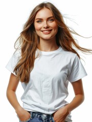 Fototapeta premium Woman wearing white tshirt mockup created with generative AI