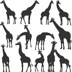 A set of giraffe vector silhouettes isolated on a white background