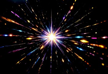 Naklejka premium Vibrant Bokeh Lights Around Bright Star on Dark Background