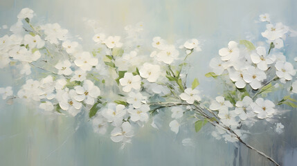 Thick brush strokes impressionistic small white flowers background poster decorative painting 