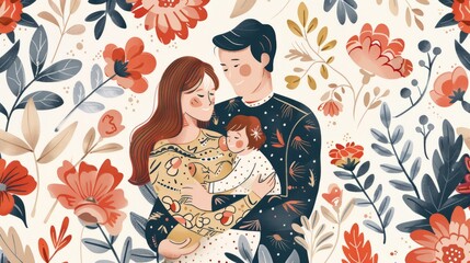 Fototapeta premium A woman is holding a baby in her arms while a man looks on