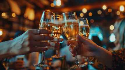Workplace celebration Employees, Group of people cheering with champagne