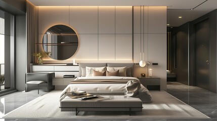 Luxurious modern design studio apartment and free layout in minimal style. Generative Ai