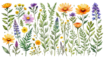 wildflower greenery collection watercolor flowers botanical nature spring floral rbs illustrations garden wild summer set flower herb illustration isolated white background vintage plant decoration