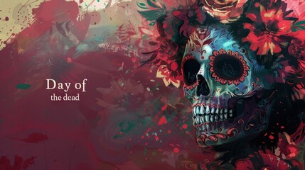 skull with Floral Makeup. Death day. Halloween. AI generated image