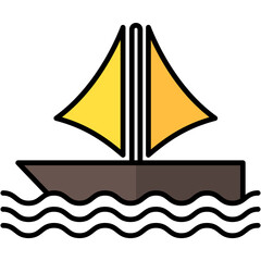 sailboat lineal multi color icon, related to summer theme