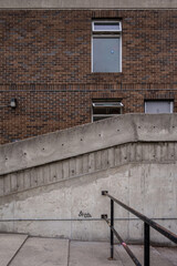 Detail of a housing complex in downtown Calgary. Built in brutalist style.