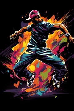 Energetic Breakdancer Performing Headspin with Vibrant Psychedelic Graffiti Art Background