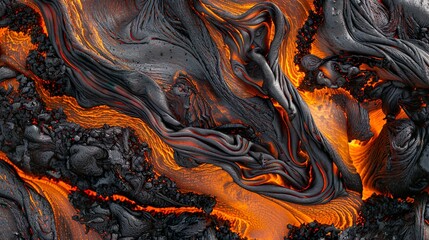 Obraz premium A close-up of flowing lava, showcasing its bright orange color and molten texture.