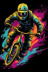 Freestyle BMX Rider Performing Colorful Psychedelic Stunts in Skatepark