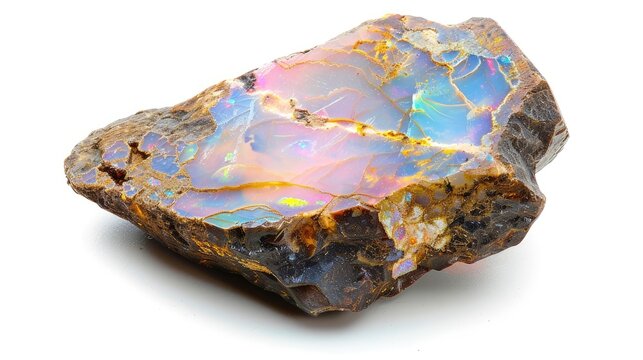 Natural raw opal rock sample isolated on a white background