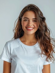 Woman wearing white tshirt mockup created with generative AI