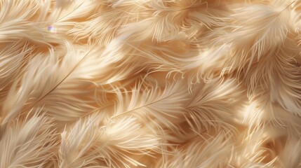 An enchanting close-up view of soft beige feathers delicately arranged to form a luxurious and inviting texture that exudes warmth and softness