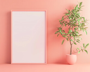 Rectangular frame mockup on a pale coral wall ultra-clean design