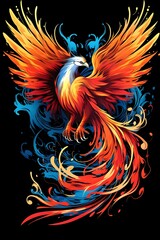 Fototapeta premium Majestic Phoenix Soaring Through the Sky Symbolizing Rebirth and Renewal with Vibrant Feathers and Bold Design