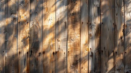 A wooden fence with sunlight shining through