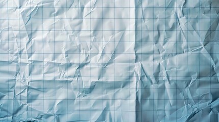 A sheet of blue grid paper with crumpled edges