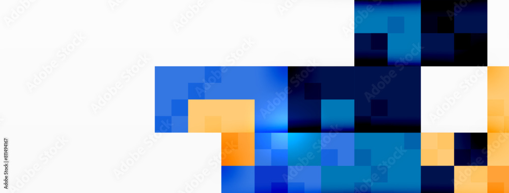 Poster An artistic composition featuring blurred rectangles in shades of electric blue and magenta on a white background, creating a mesmerizing pattern with parallel lines and symmetry