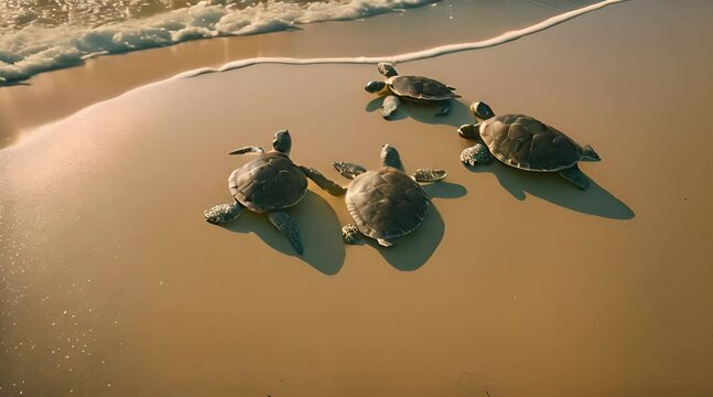 baby sea turtle heading towards the waves