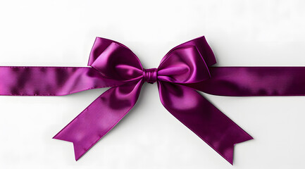 purple ribbon bow on the straight ribbon for banner isolated on white background
