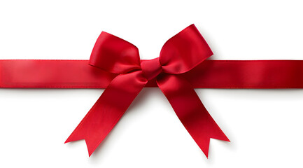 red ribbon bow on the straight ribbon isolated on white background