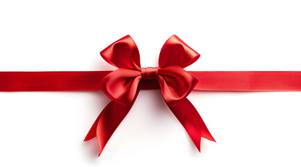 red ribbon bow on the straight ribbon for festival isolated on white background