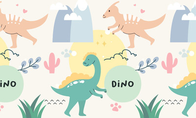 Seamless pattern with cute dinosaur vector © RizalHans