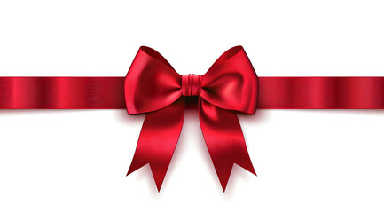 Fototapeta premium red ribbon bow on the straight ribbon for gifts isolated on white background