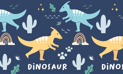 Seamless pattern with cute dinosaur vector © RizalHans