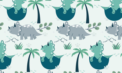 Seamless pattern with cute dinosaur vector © RizalHans