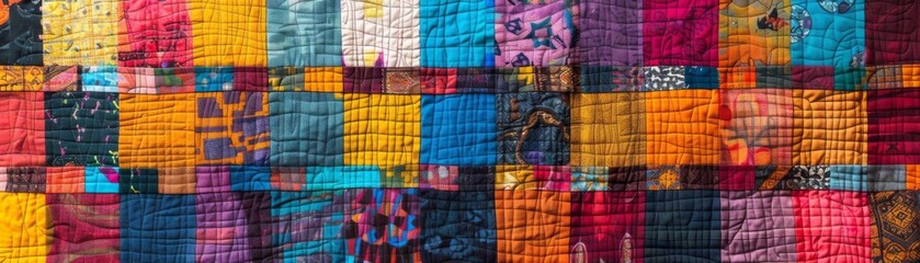 A patchwork quilt made from fabrics of various colors and patterns, reflecting the diversity and unity of the Black community